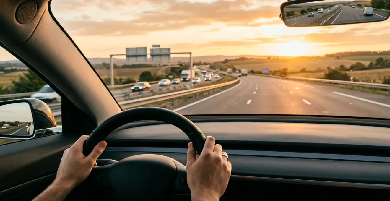 Comparaison visuelle entre une position de conduite haute et basse sur autoroute française