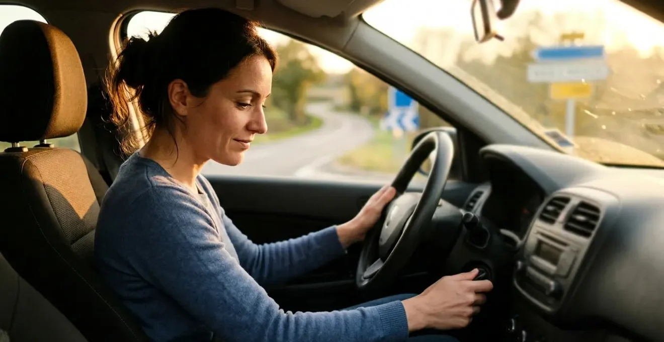 Conducteur ajustant ergonomiquement son siège automobile sur route française