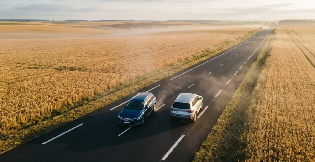 Visualisation de l'écoulement d'air autour d'un break et d'un SUV sur autoroute