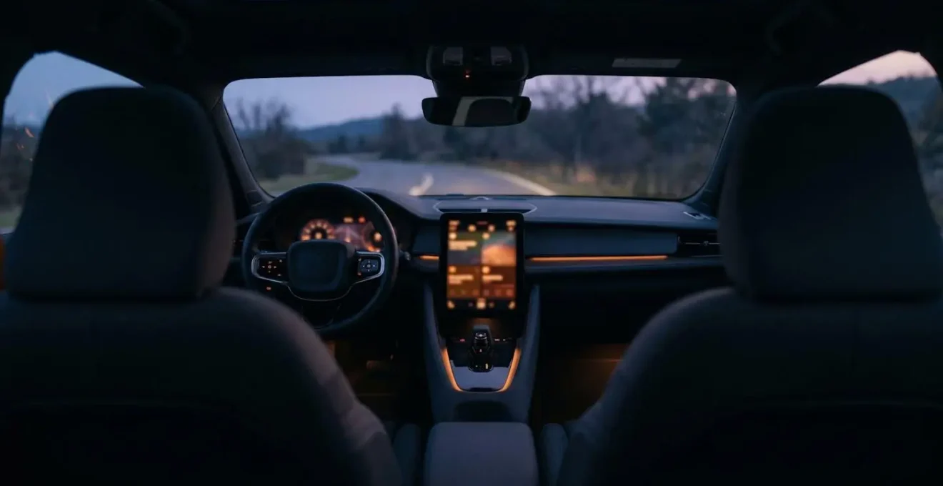 Habitacle de voiture la nuit avec éclairage d'ambiance doux
