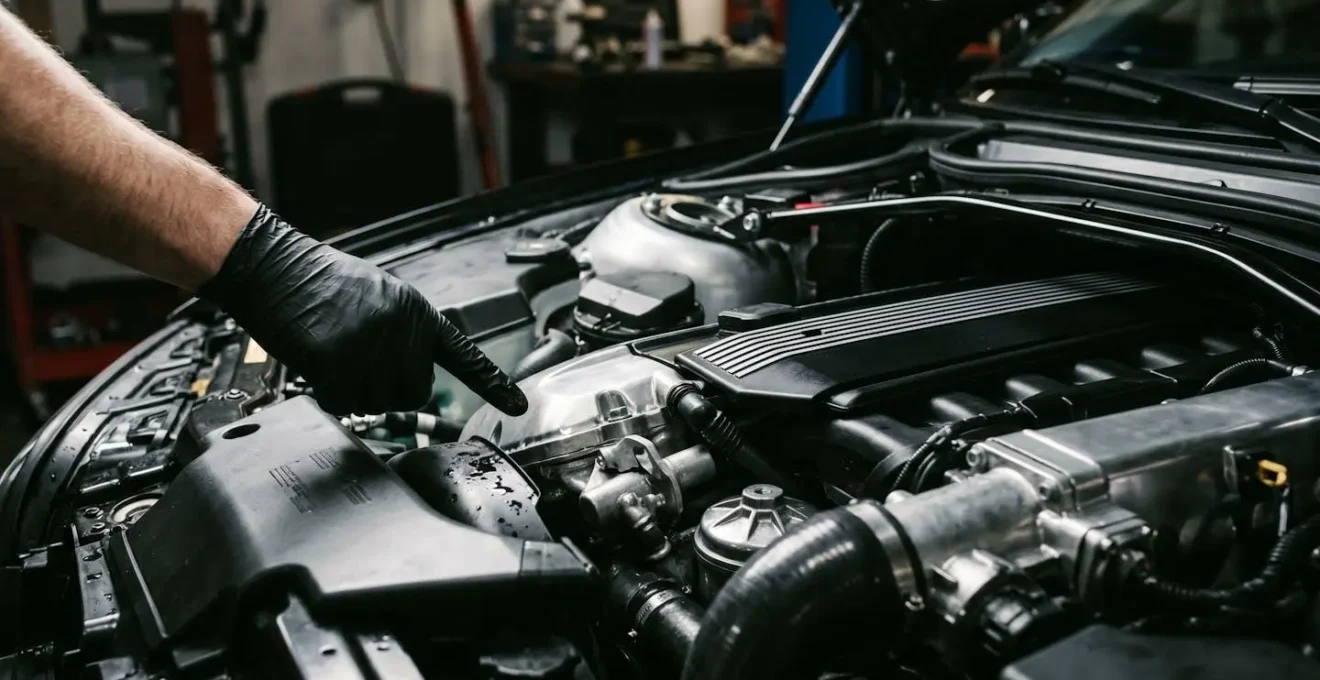 Compartiment moteur anormalement propre lors d'une inspection de voiture d'occasion