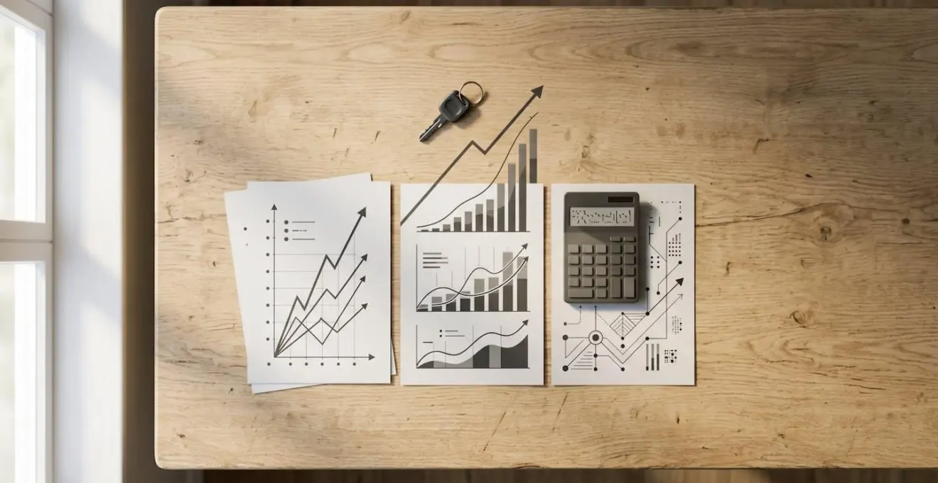 Bureau avec documents d'analyse kilométrique et graphiques de progression du compteur automobile